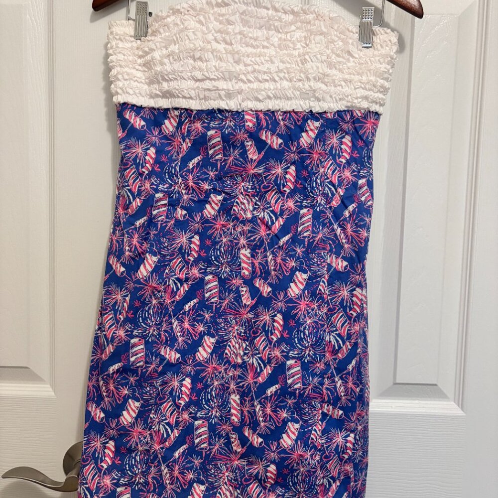 Lilly Pulitzer Franco Starry Blue Cherry Bomb Firecracker Dress Size 8 - Picture 4 of 4